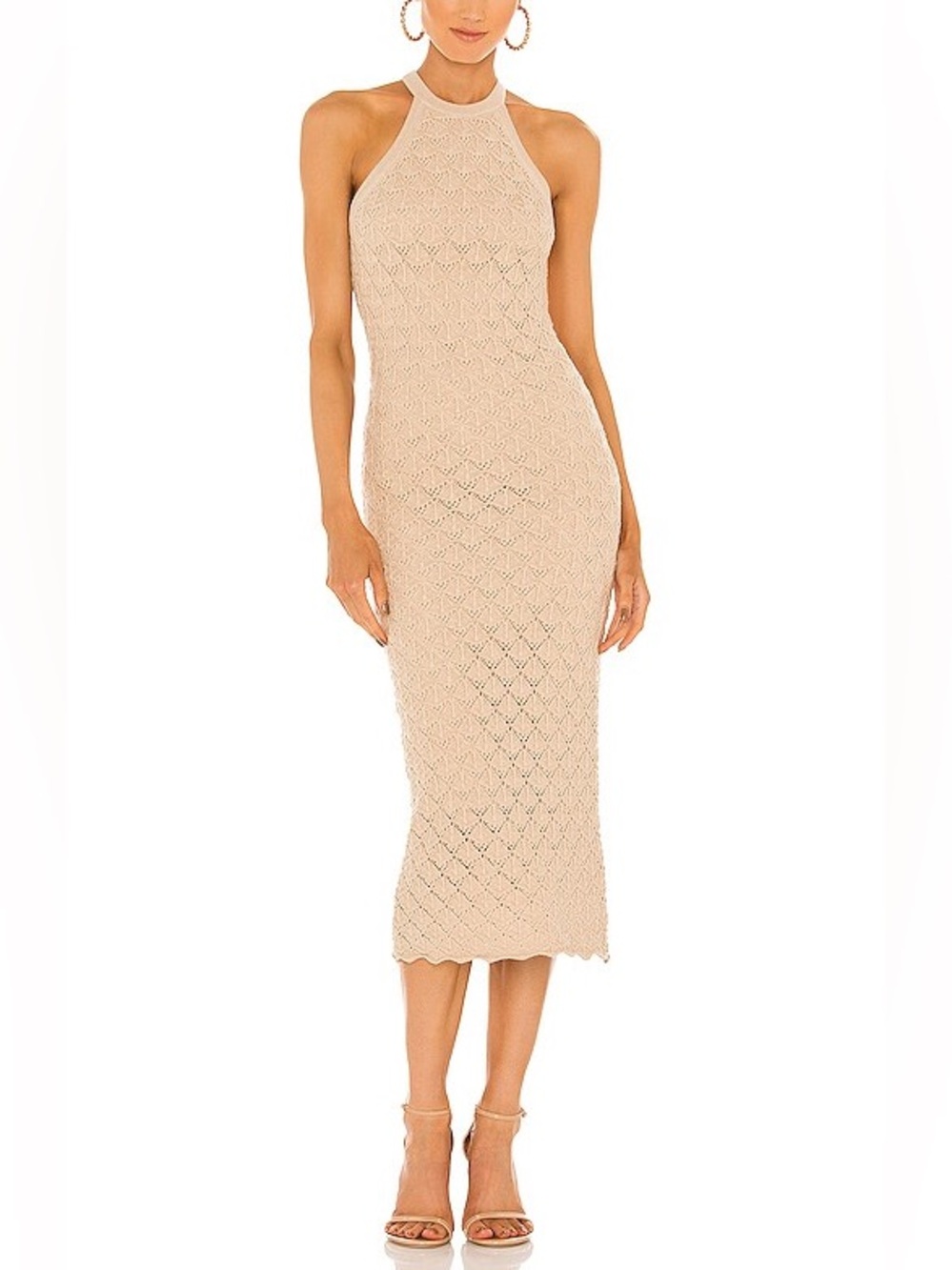 Alice + Olivia Lulu Halter Midi Dress Sand Size Large